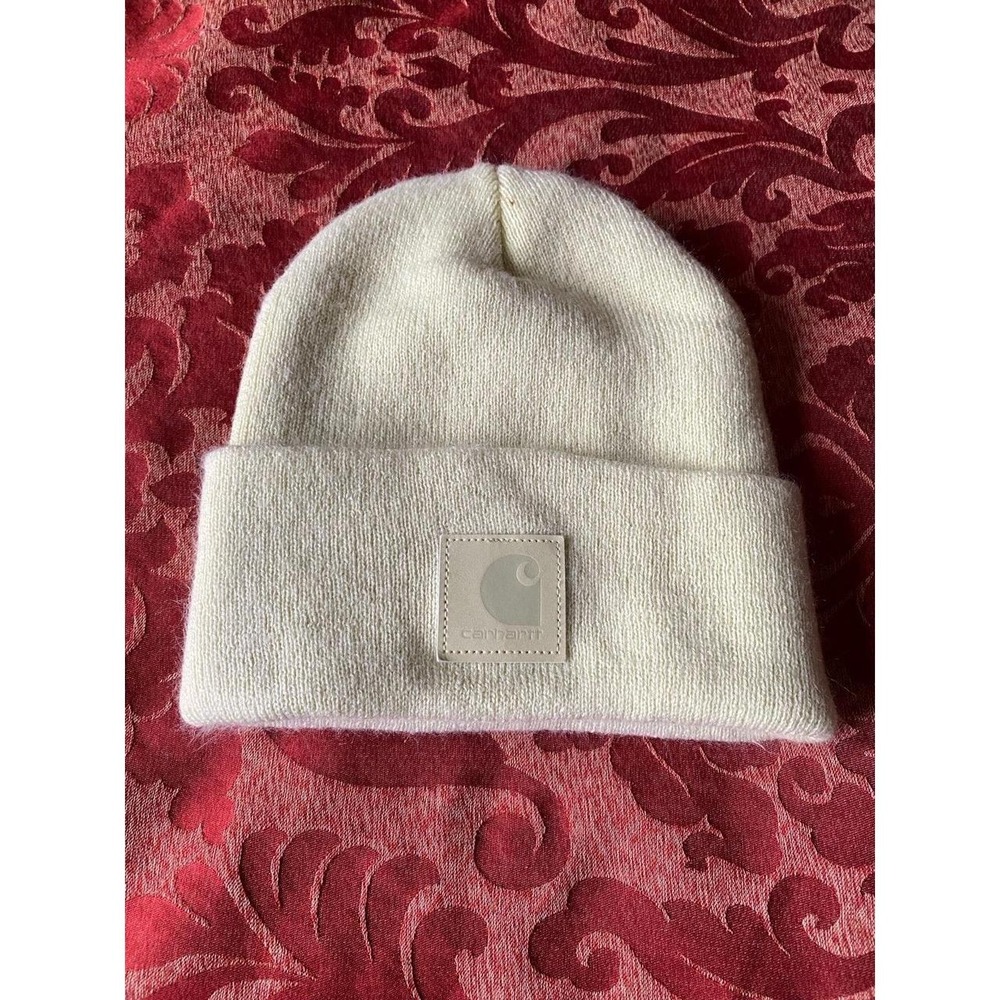 Carhartt Beanie Hat Ribbed Soft Pastel Lime Light Green Leather Patch Logo s4